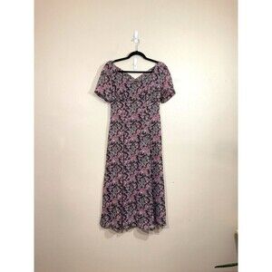 VTG Womens Floral Cross Back Maxi Dress 4 Pink Cottagecore Prairiecore Bloomcore